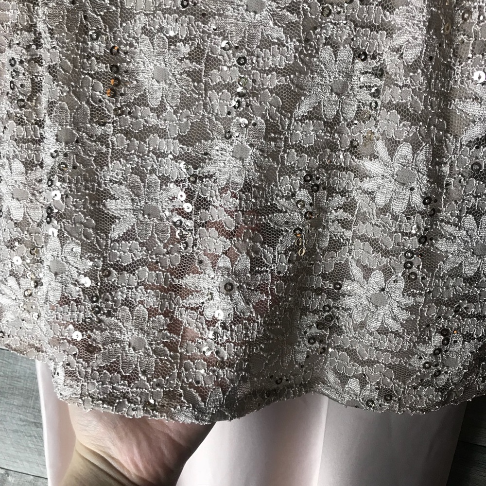 Alex evening gold sequin lace satin overlay gown - Picture 6 of 8